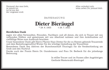 Traueranzeige von Dieter Bieräugel von Wetterauer Zeitung