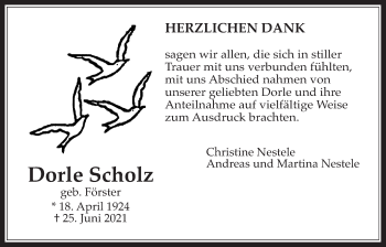 Traueranzeige von Dorle Scholz von Bad Vilbel/Karben