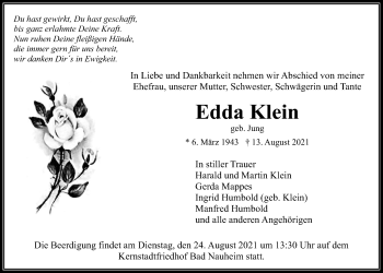 Traueranzeige von Edda Klein von Wetterauer Zeitung
