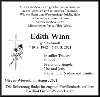 Traueranzeige von Edith Winn von Giessener Allgemeine, Alsfelder Allgemeine