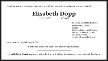 Traueranzeige von Elisabeth Döpp von Giessener Allgemeine, Alsfelder Allgemeine