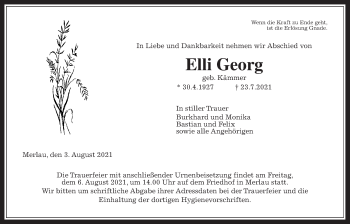 Traueranzeige von Elli Georg von Alsfelder Allgemeine