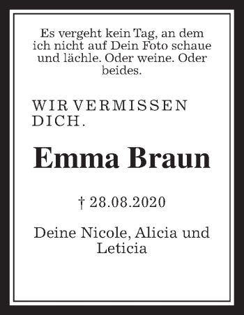 Traueranzeige von Emma Braun von Wetterauer Zeitung