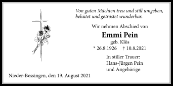 Traueranzeige von Emmi Pein von Licher Wochenblatt