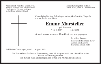 Traueranzeige von Emmy Marsteller von Giessener Allgemeine, Alsfelder Allgemeine