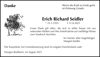 Traueranzeige von Erich Richad Seidler von Licher Wochenblatt