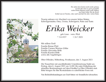 Traueranzeige von Erika Weicker von Alsfelder Allgemeine