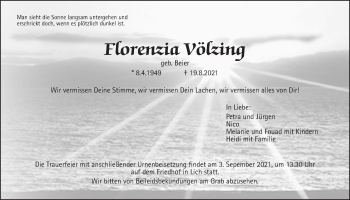 Traueranzeige von Florenzia Völzing von Giessener Allgemeine, Alsfelder Allgemeine