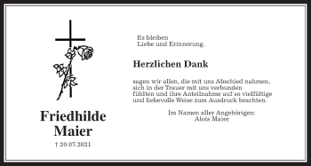 Traueranzeige von Friedhilde Maier von Wetterauer Zeitung