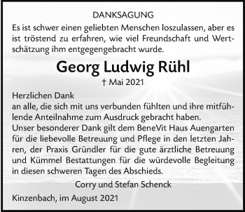 Traueranzeige von Georg Ludwig Rühl von Giessener Allgemeine, Alsfelder Allgemeine