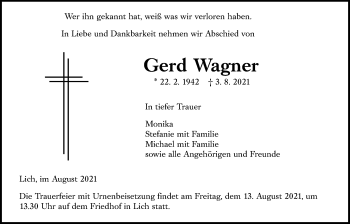 Traueranzeige von Gerd Wagner von Licher Wochenblatt