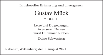 Traueranzeige von Gustav Mück von Giessener Allgemeine, Alsfelder Allgemeine