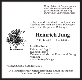 Traueranzeige von Heinrich Jung von Licher Wochenblatt