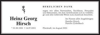 Traueranzeige von Heinz Georg Hirsch von Wetterauer Zeitung