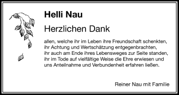 Traueranzeige von Helli Nau von Bad Vilbel/Karben