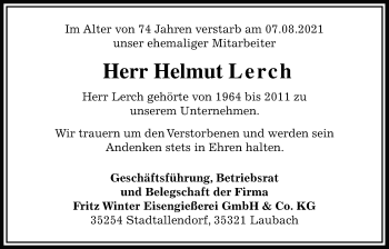 Traueranzeige von Helmut Lerch von Alsfelder Allgemeine