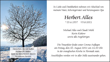 Traueranzeige von Herbert Alles von Wetterauer Zeitung
