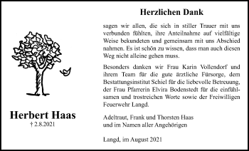 Traueranzeige von Herbert Haas von Licher Wochenblatt