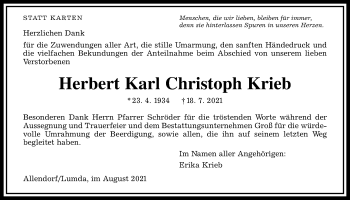 Traueranzeige von Herbert Krieb von Allendorfer Mitteilungen