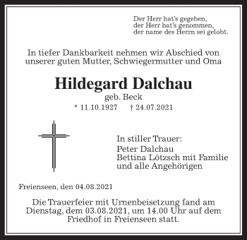 Traueranzeige von Hildegard Dalchau von Laubacher Anzeiger