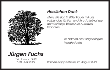 Traueranzeige von Jürgen Fuchs von Bad Vilbel/Karben