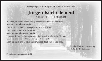 Traueranzeige von Jürgen Karl Clement von Wetterauer Zeitung
