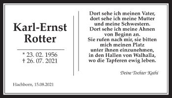 Traueranzeige von Karl-Ernst Rotter von Giessener Allgemeine, Alsfelder Allgemeine
