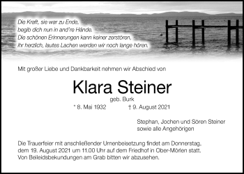 Traueranzeige von Karla Steiner von Wetterauer Zeitung