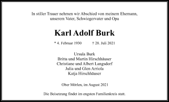 Traueranzeige von Karl Adolf Burk von Wetterauer Zeitung