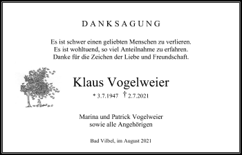 Traueranzeige von Klaus Vogelweier von Bad Vilbel/Karben