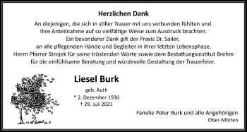 Traueranzeige von Liesel Burk von Wetterauer Zeitung