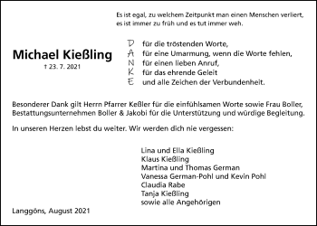 Traueranzeige von Michael Kießling von Giessener Allgemeine, Alsfelder Allgemeine