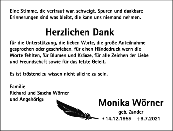 Traueranzeige von Monika Wörner von Wetterauer Zeitung