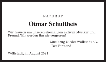 Traueranzeige von Otmar Schultheis von Wetterauer Zeitung