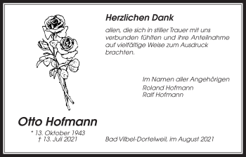 Traueranzeige von Otto Hofmann von Bad Vilbel/Karben