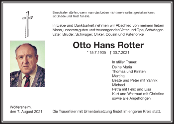 Traueranzeige von Otto Hans Rotter von Wetterauer Zeitung