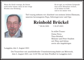 Traueranzeige von Reinhold Brückel von Giessener Allgemeine, Alsfelder Allgemeine