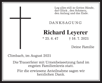 Traueranzeige von Richard Leyerer von Allendorfer Mitteilungen