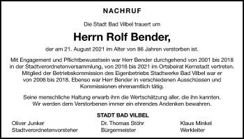 Traueranzeige von Rolf Bender von Bad Vilbel/Karben