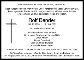 Traueranzeige von Rolf Bender von Bad Vilbel/Karben