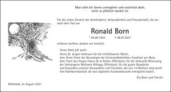 Traueranzeige von Ronald Born von Wetterauer Zeitung