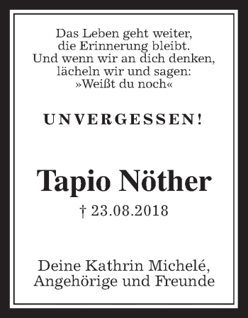 Traueranzeige von Tapio Nöther von Wetterauer Zeitung
