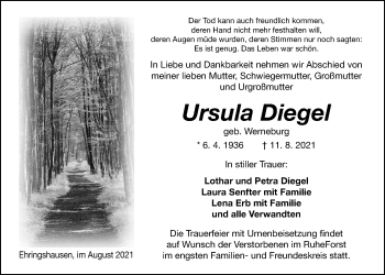 Traueranzeige von Ursula Diegel von Alsfelder Allgemeine
