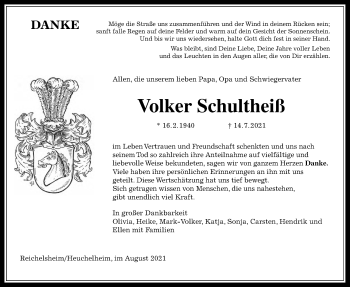 Traueranzeige von Volker Schultheiß von Wetterauer Zeitung