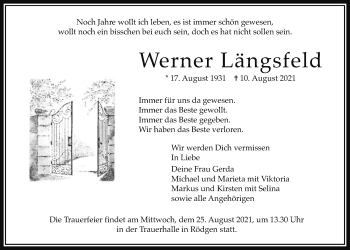 Traueranzeige von Werner Längsfeld von Wetterauer Zeitung