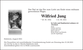 Traueranzeige von Wilfried Jung von Giessener Allgemeine, Alsfelder Allgemeine