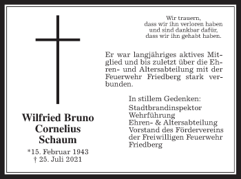 Traueranzeige von Wilfried Schaum von Wetterauer Zeitung