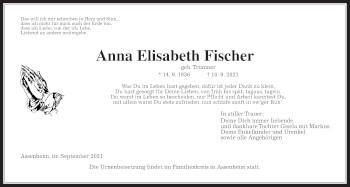 Traueranzeige von Anna Elisabeth Fischer von Wetterauer Zeitung