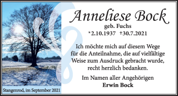 Traueranzeige von Anneliese Bock von Giessener Allgemeine, Alsfelder Allgemeine