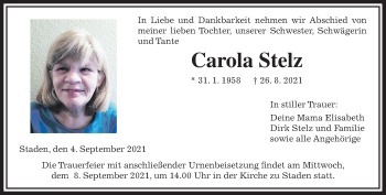 Traueranzeige von Carola Stelz von Wetterauer Zeitung